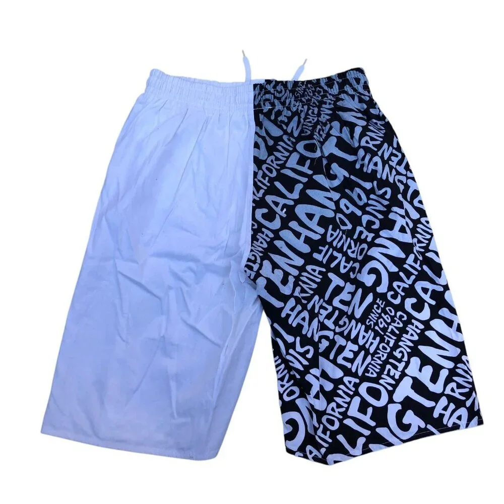 Vintage Y2K HANG TEN Shorts LARGE Men's Long White Black Elastic Waist​